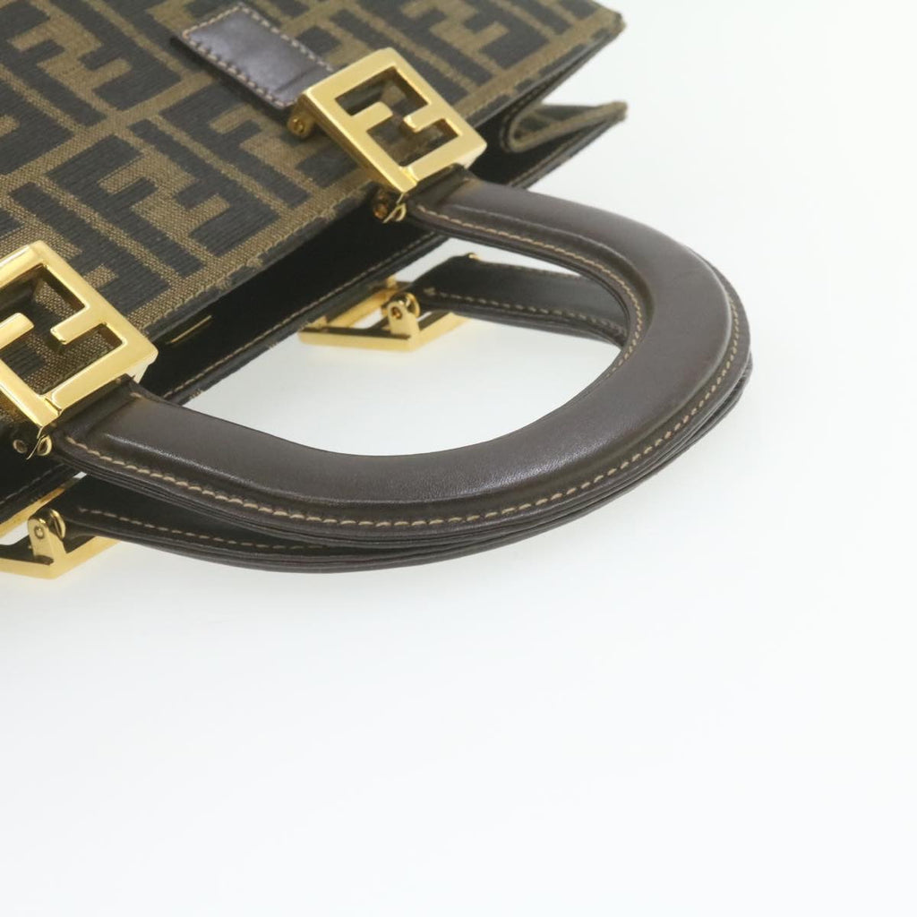 FENDI Zucca Canvas Hand Bag Brown Black am332b