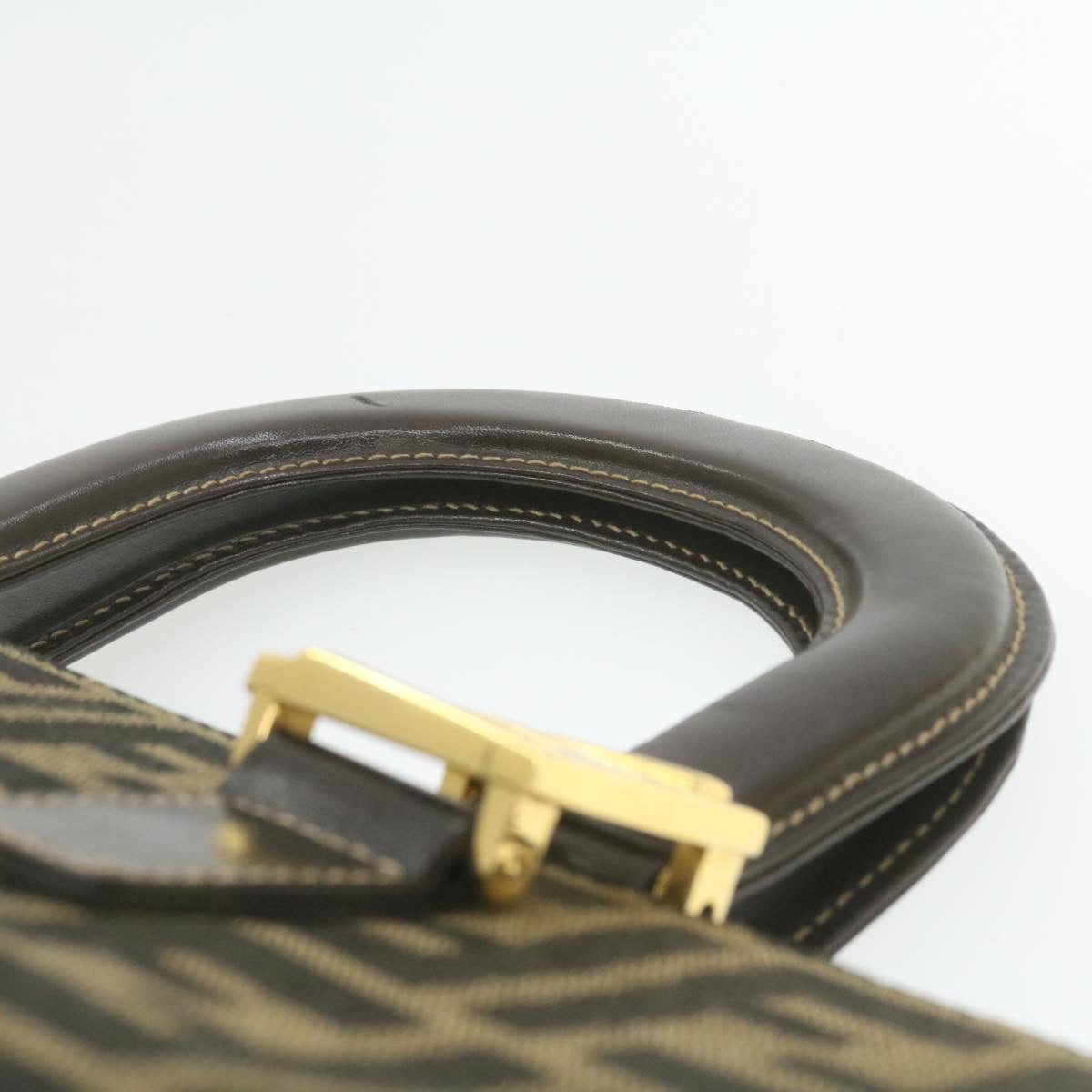 FENDI Zucca Canvas Hand Bag Brown Black am332b