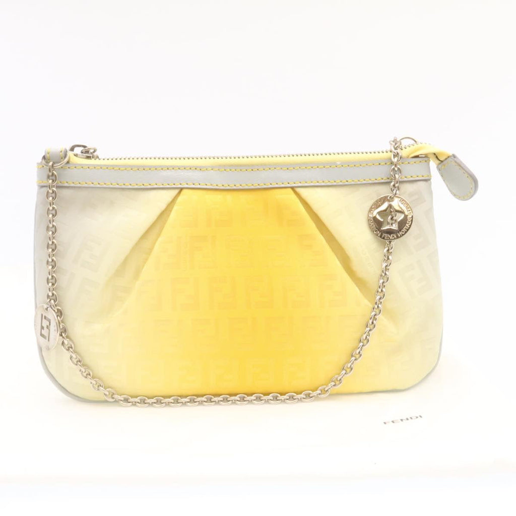 FENDI Zucchino Canvas Accessory Pouch Chain Yellow Gray am360b