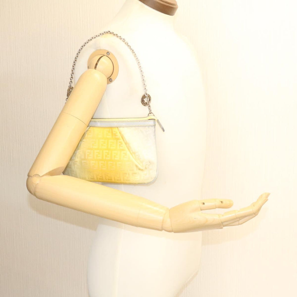 FENDI Zucchino Canvas Accessory Pouch Chain Yellow Gray am360b