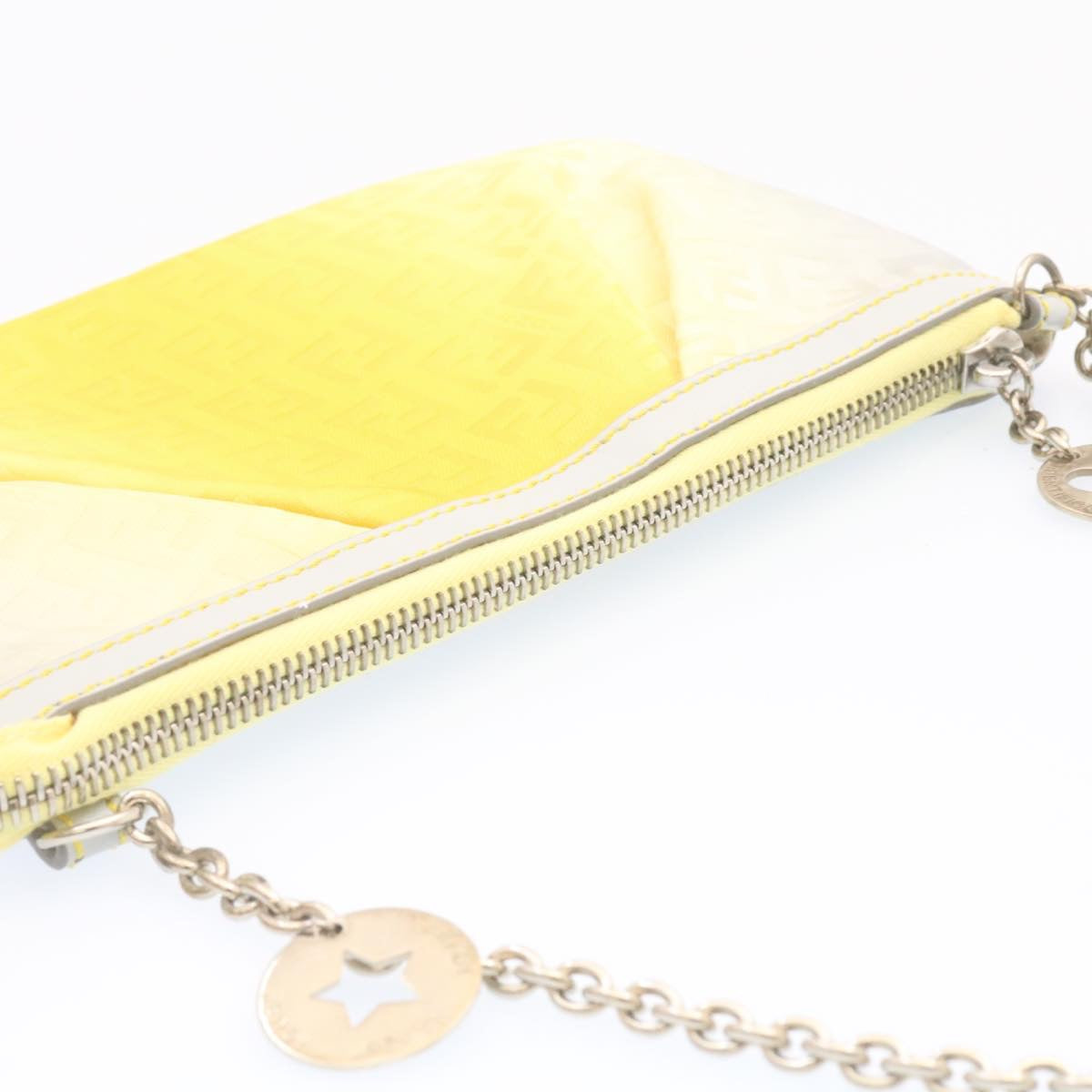 FENDI Zucchino Canvas Accessory Pouch Chain Yellow Gray am360b