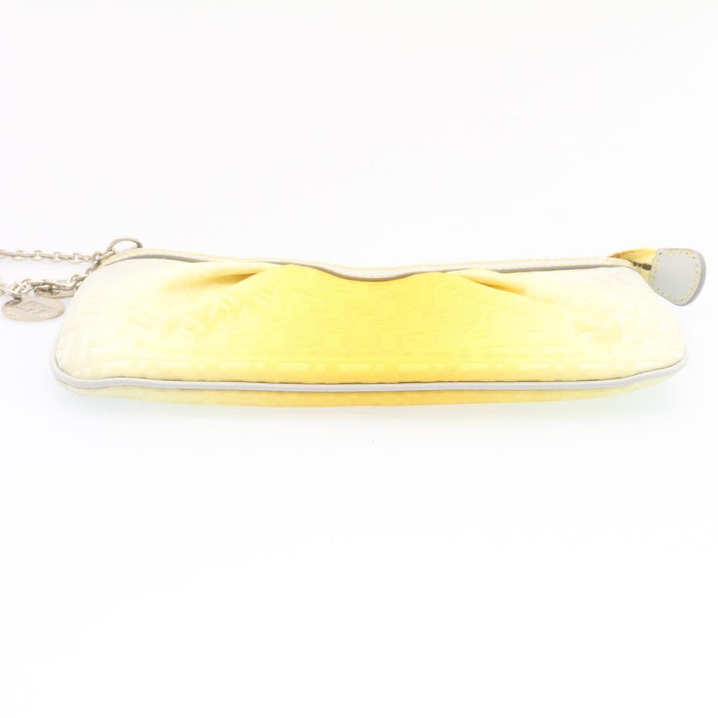 FENDI Zucchino Canvas Accessory Pouch Chain Yellow Gray am360b