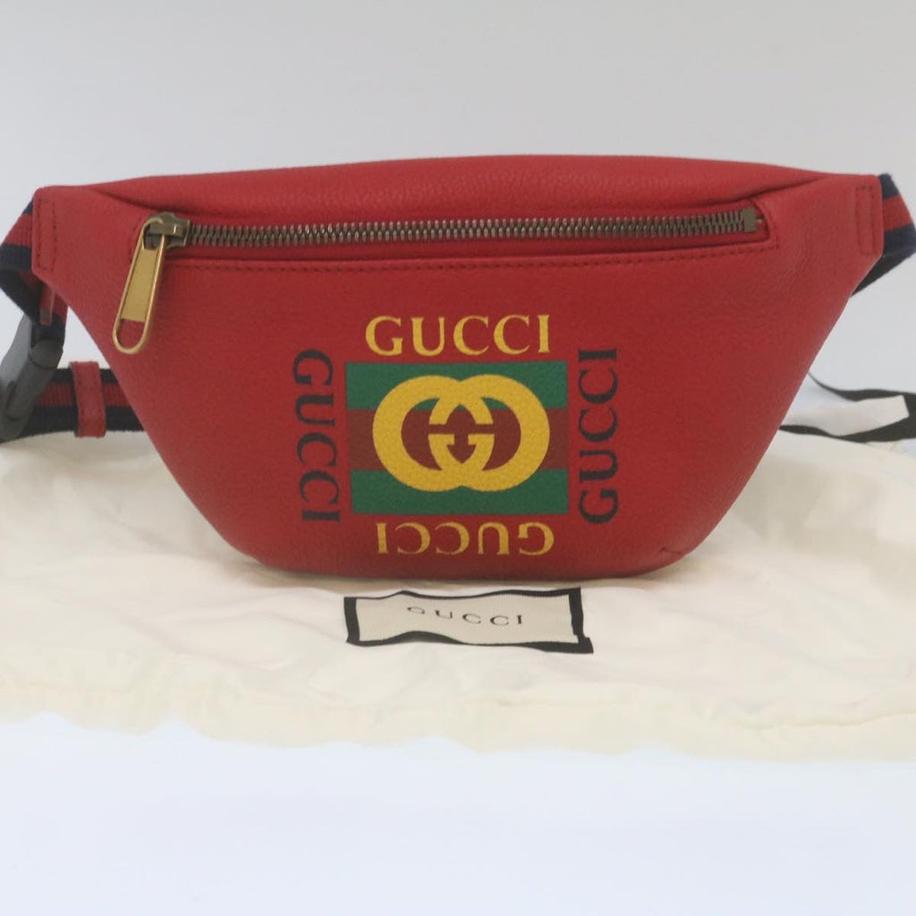 GUCCI Sherry Line Waist Bag Leather Red am462b