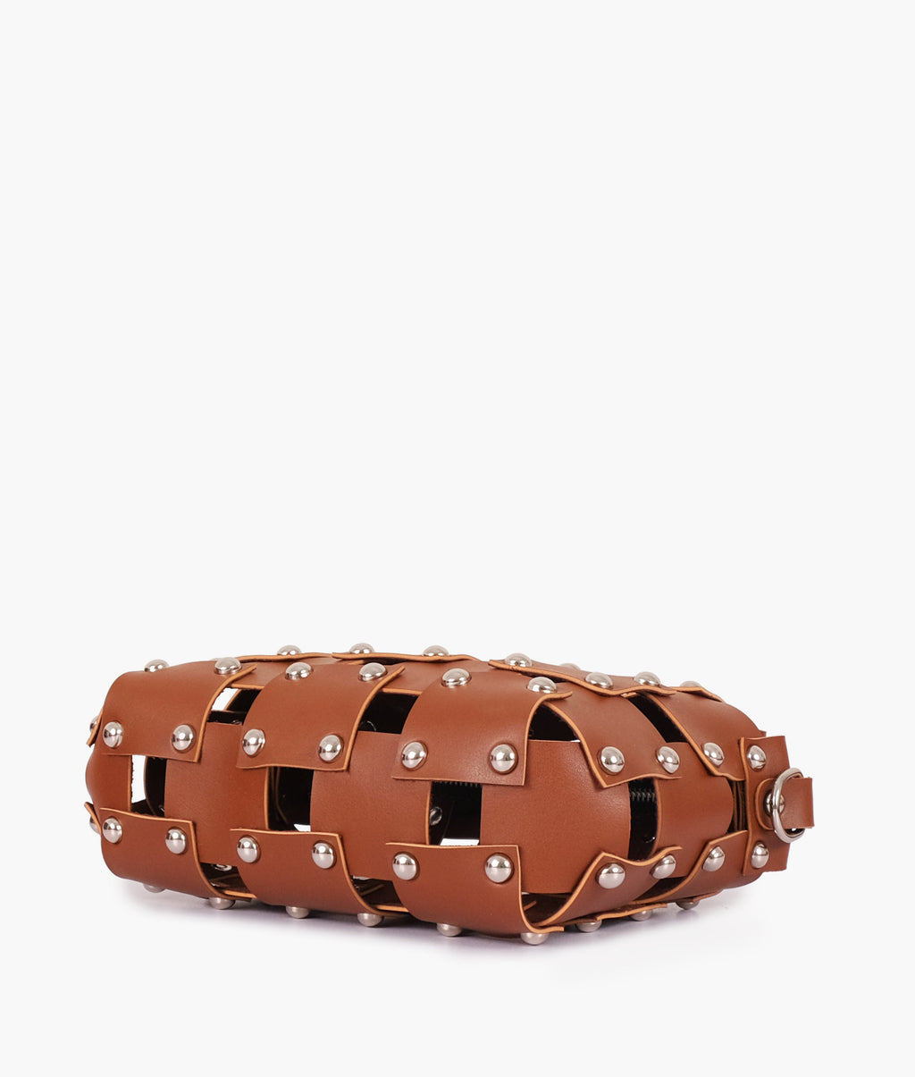 Brown rivet cross-body bag
