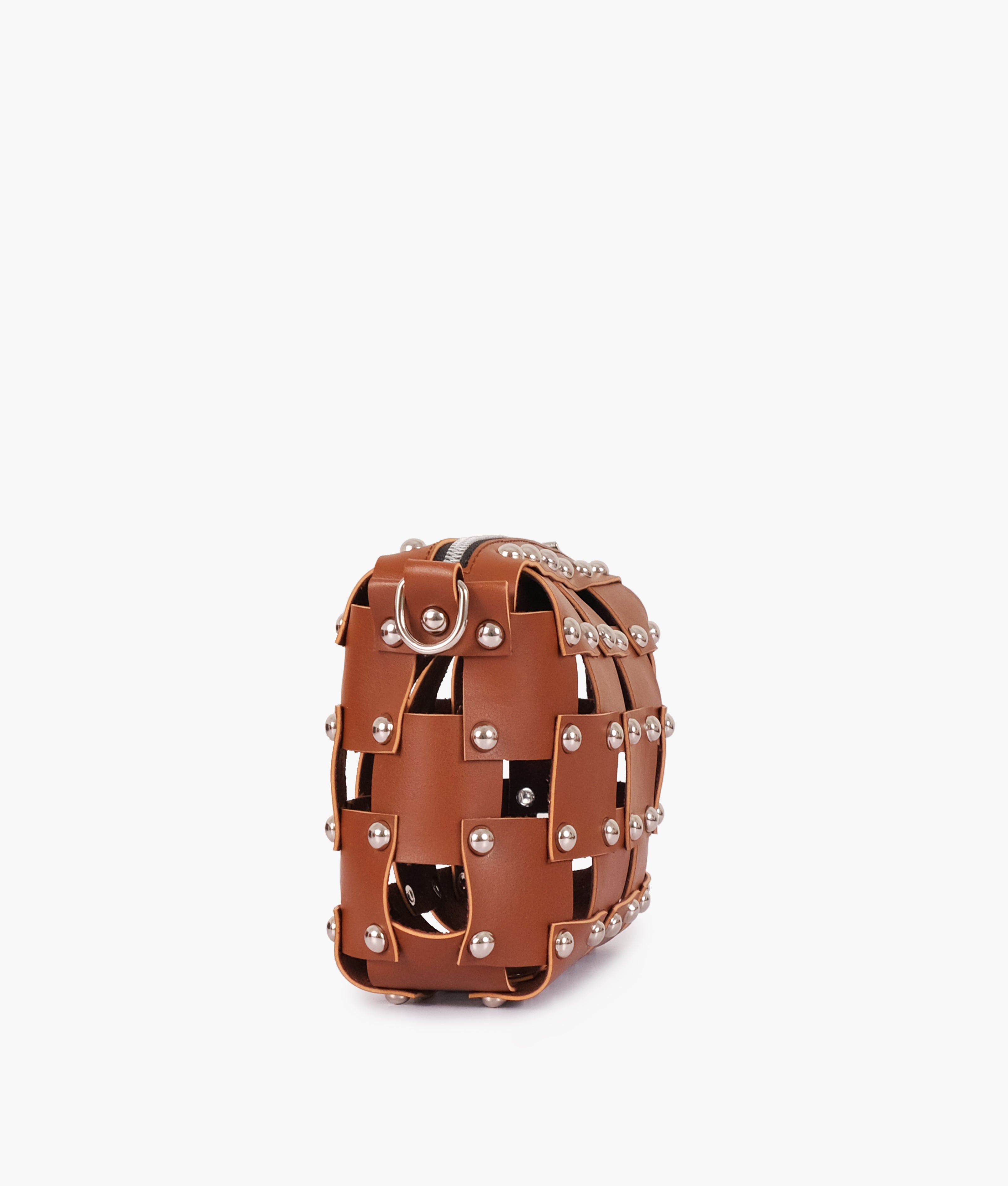 Brown rivet cross-body bag