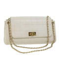 CHANEL Choco Bar line Chain Shoulder Bag Leather White CC bs10047