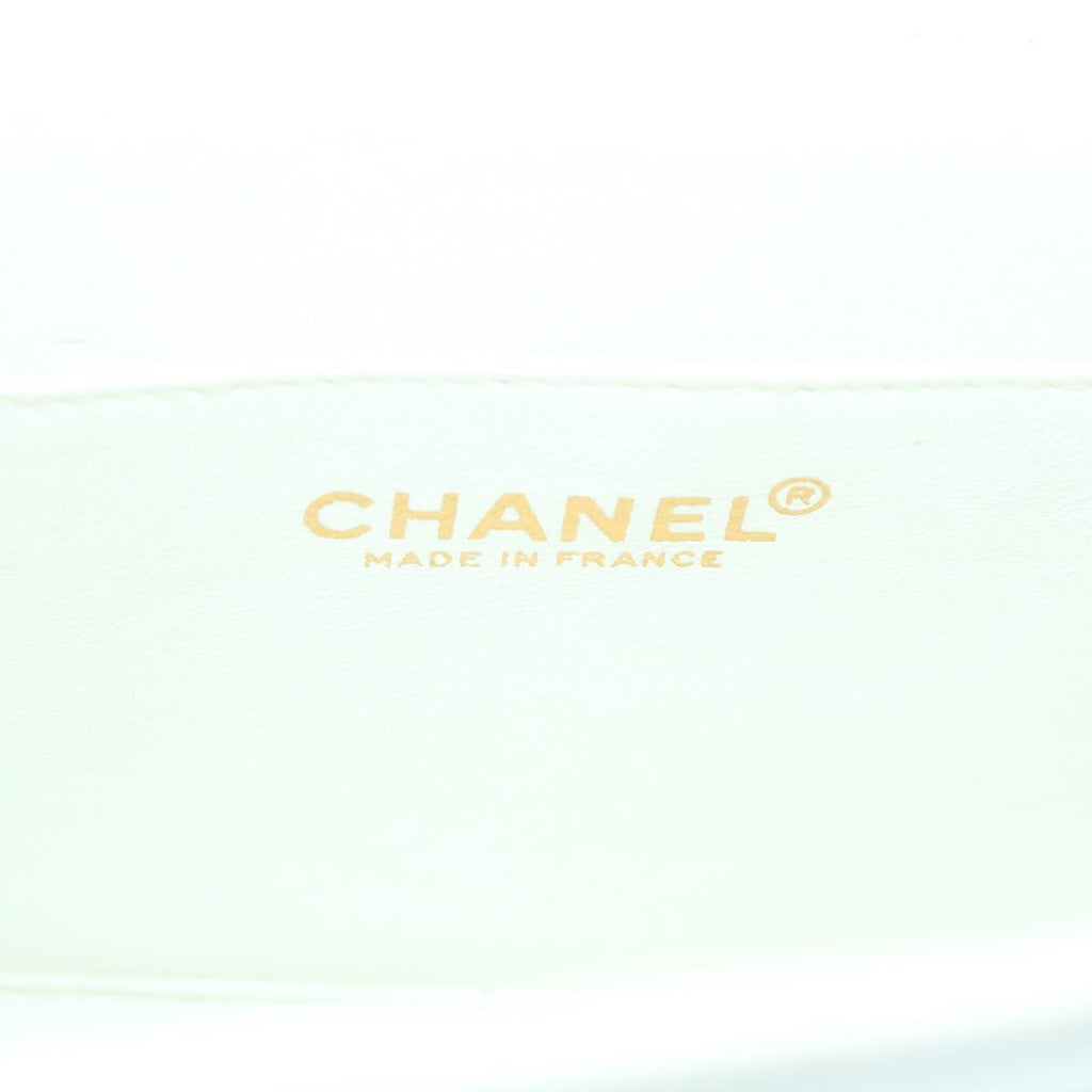 CHANEL Choco Bar line Chain Shoulder Bag Leather White CC bs10047