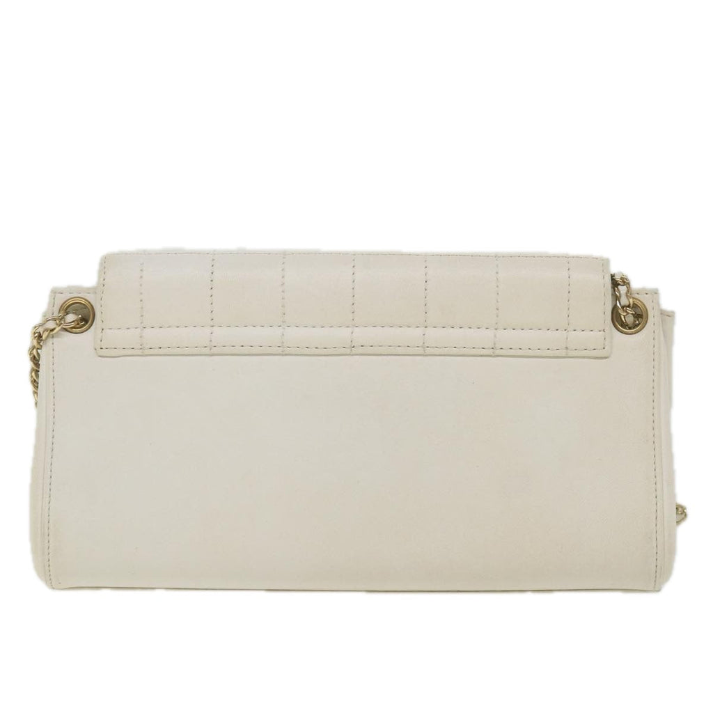 CHANEL Choco Bar line Chain Shoulder Bag Leather White CC bs10047