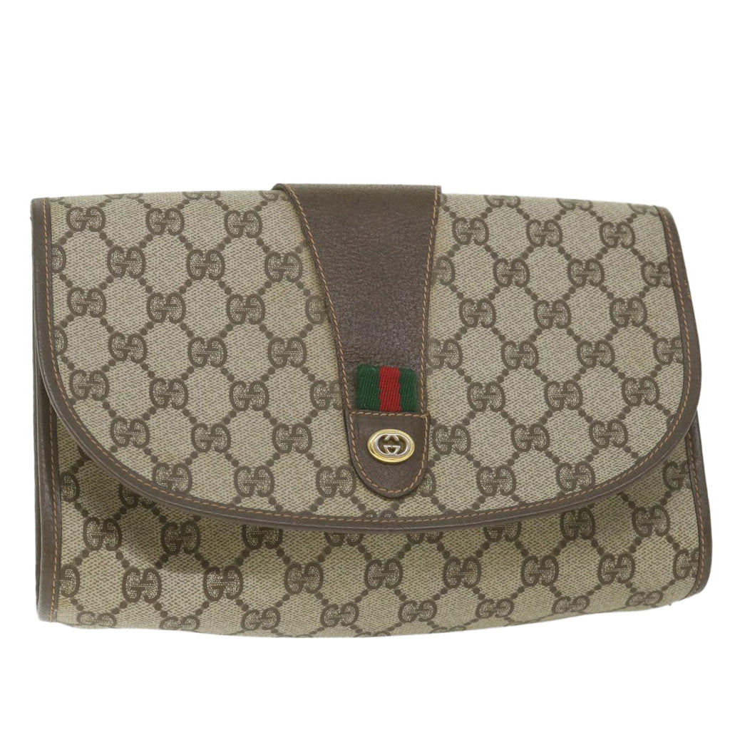 GUCCI GG Supreme Web Sherry Line Clutch Bag Red Beige 156 01 030 bs10106