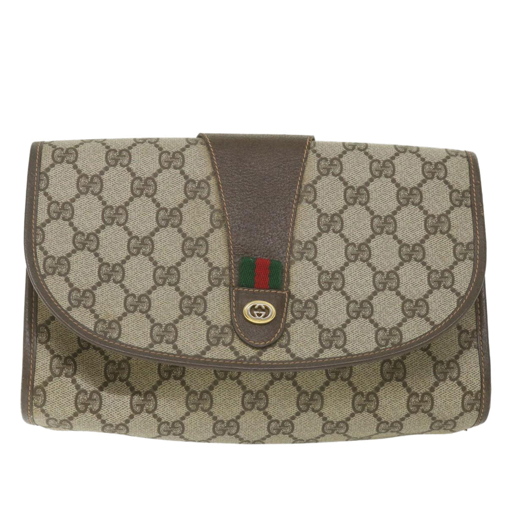 GUCCI GG Supreme Web Sherry Line Clutch Bag Red Beige 156 01 030 bs10106