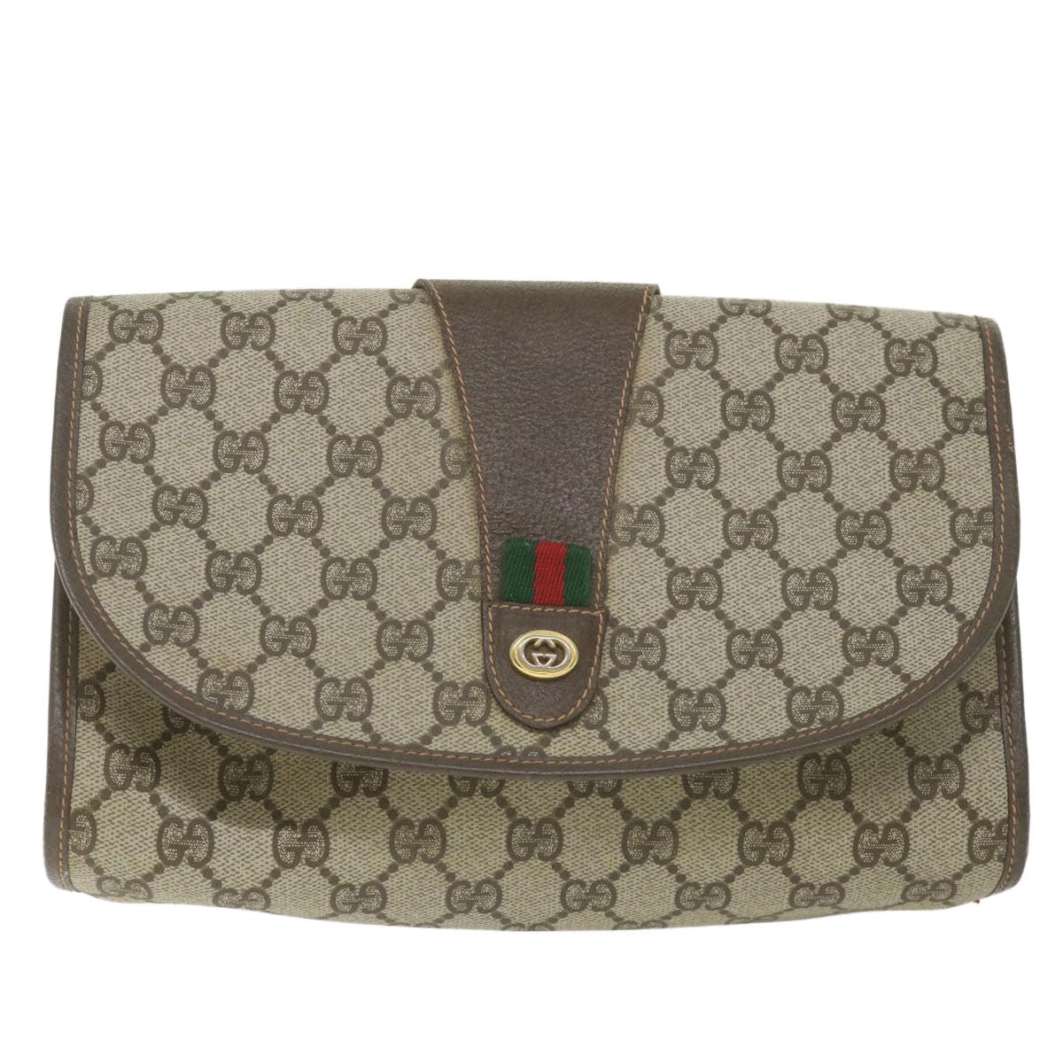 GUCCI GG Supreme Web Sherry Line Clutch Bag Red Beige 156 01 030 bs10106
