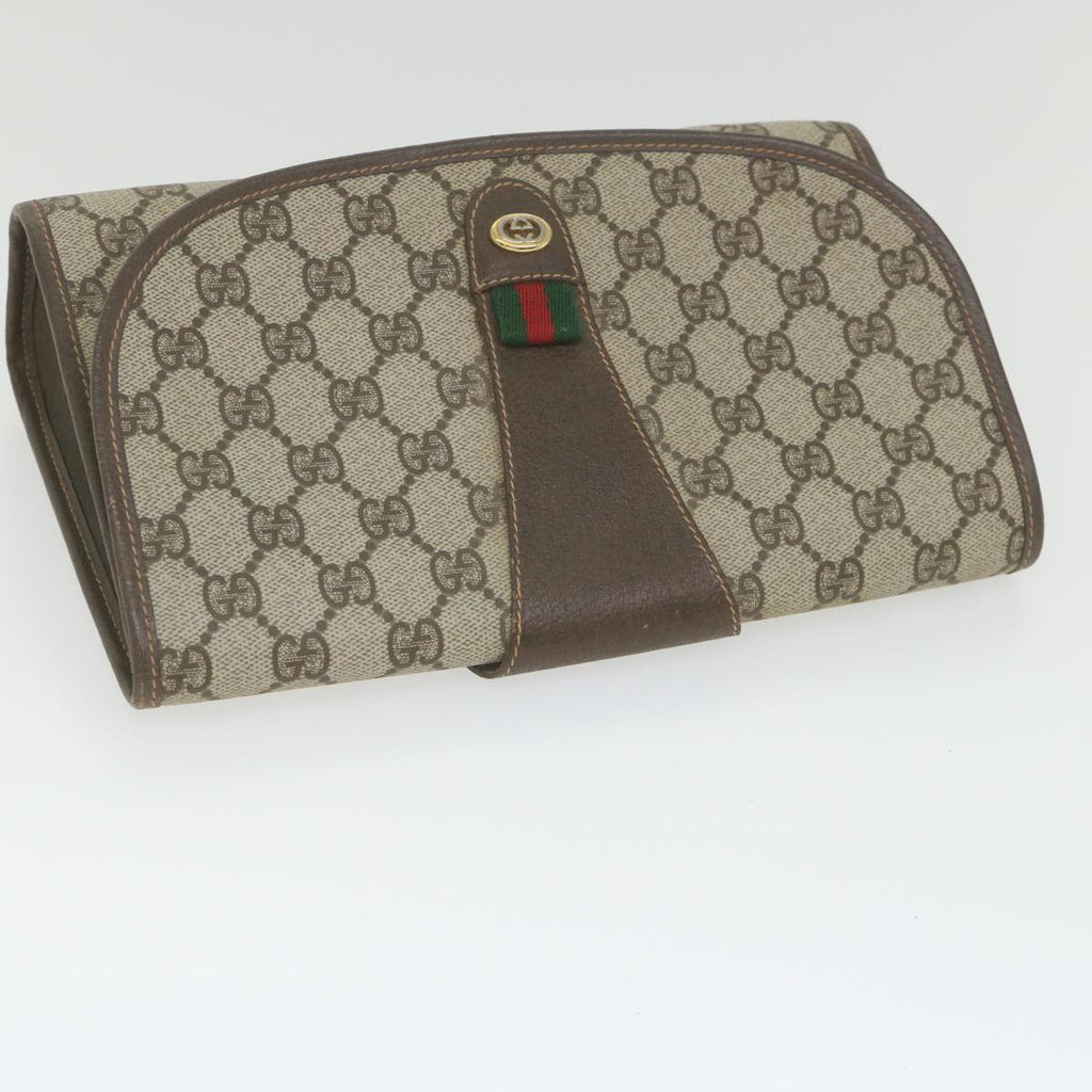 GUCCI GG Supreme Web Sherry Line Clutch Bag Red Beige 156 01 030 bs10106