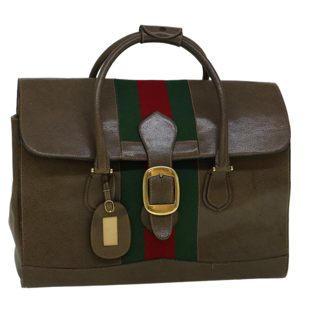 GUCCI Web Sherry Line Shoulder Bag Leather Brown Red Green bs10171