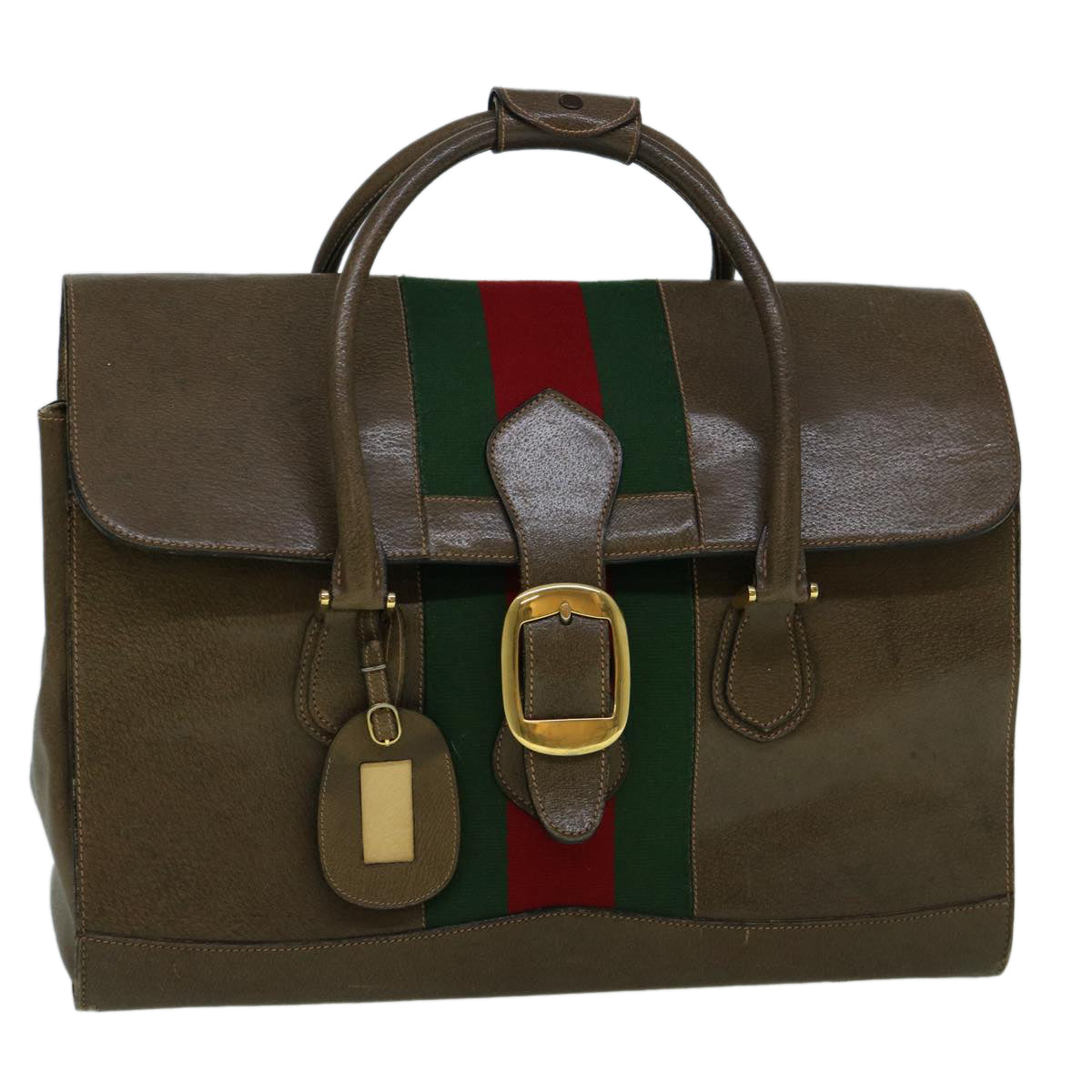 GUCCI Web Sherry Line Shoulder Bag Leather Brown Red Green bs10171