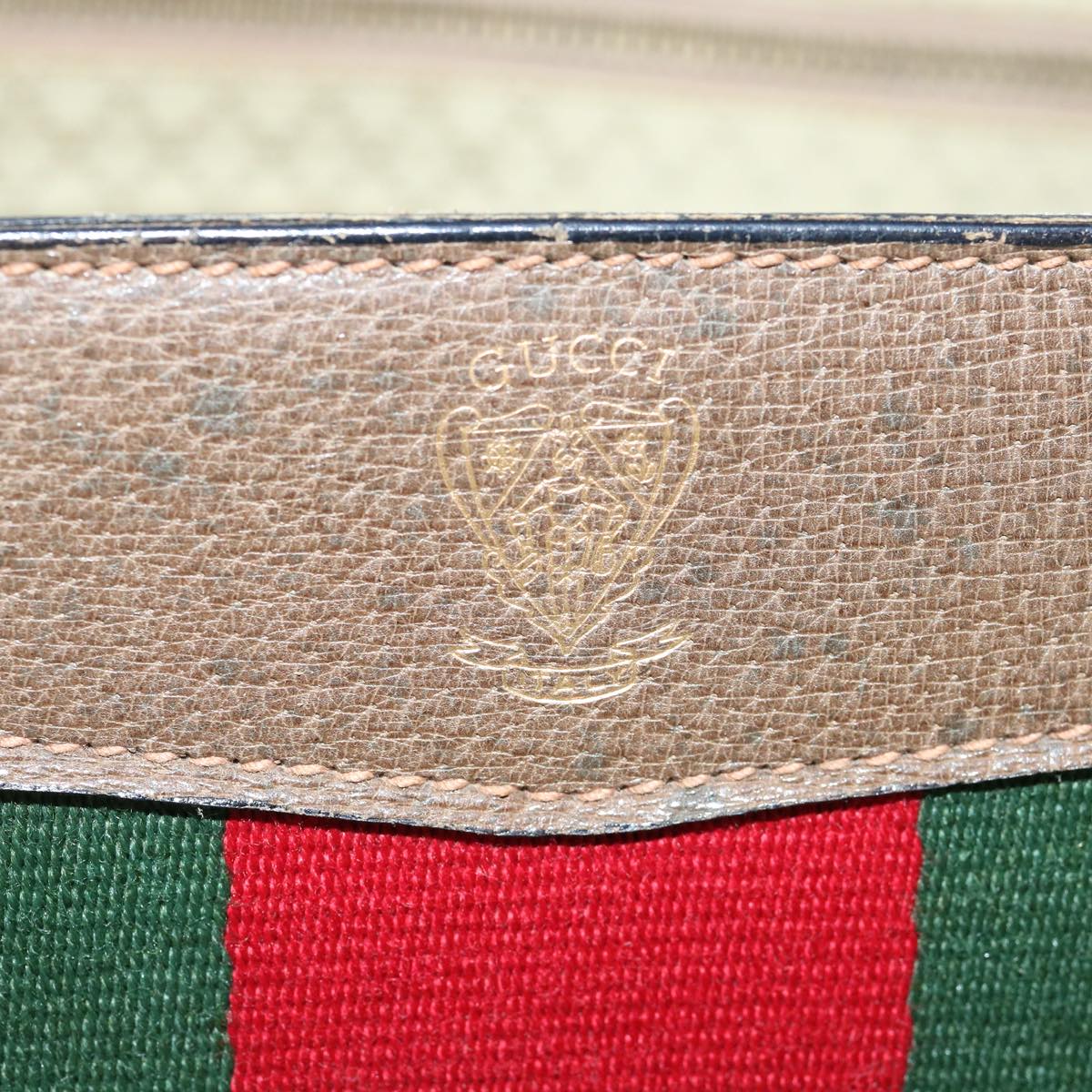 GUCCI Web Sherry Line Shoulder Bag Leather Brown Red Green bs10171