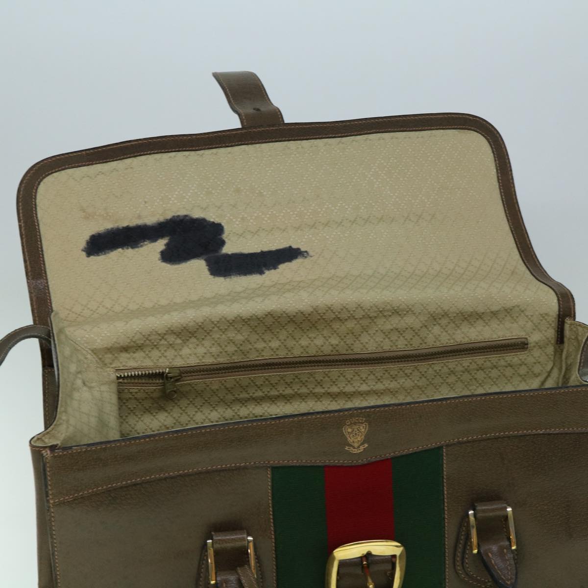 GUCCI Web Sherry Line Shoulder Bag Leather Brown Red Green bs10171