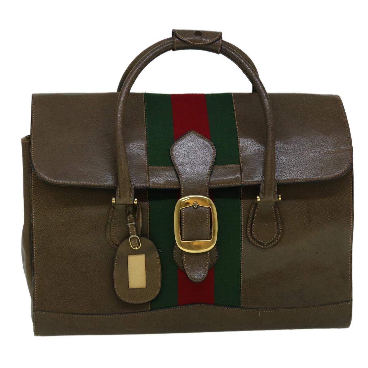 GUCCI Web Sherry Line Shoulder Bag Leather Brown Red Green bs10171