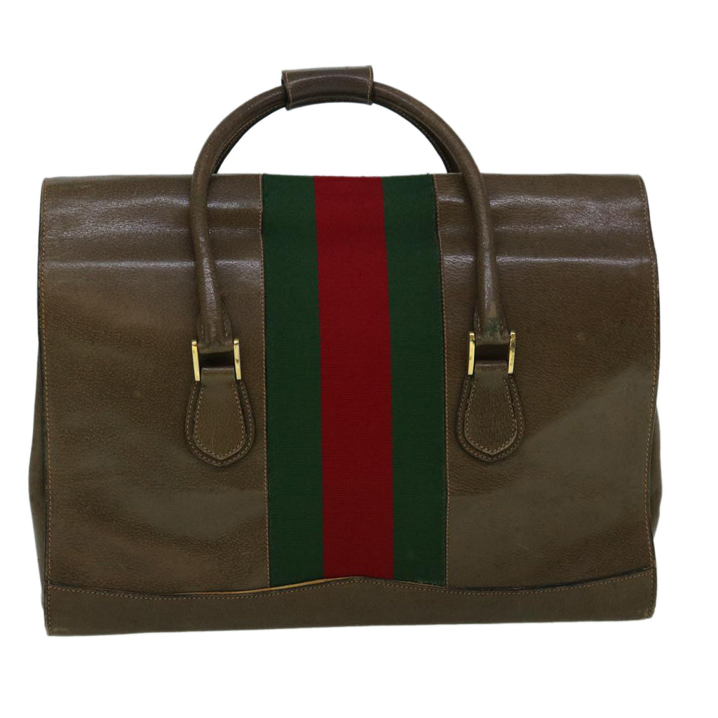 GUCCI Web Sherry Line Shoulder Bag Leather Brown Red Green bs10171