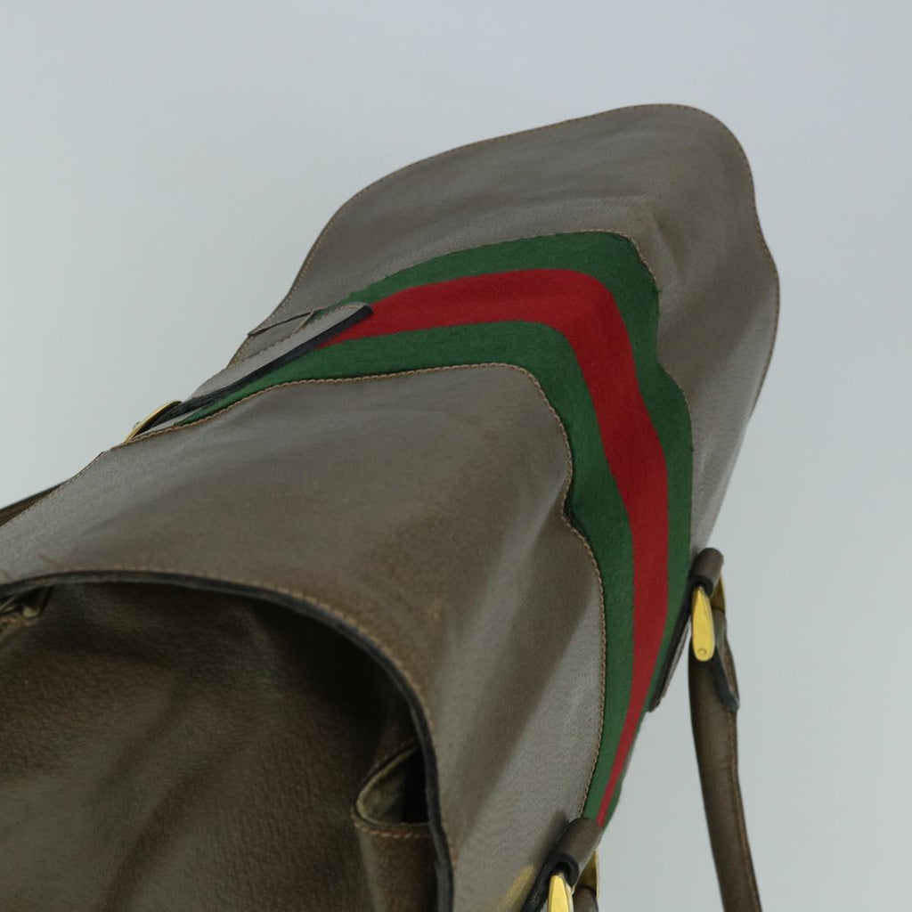 GUCCI Web Sherry Line Shoulder Bag Leather Brown Red Green bs10171