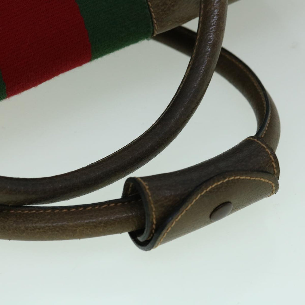 GUCCI Web Sherry Line Shoulder Bag Leather Brown Red Green bs10171