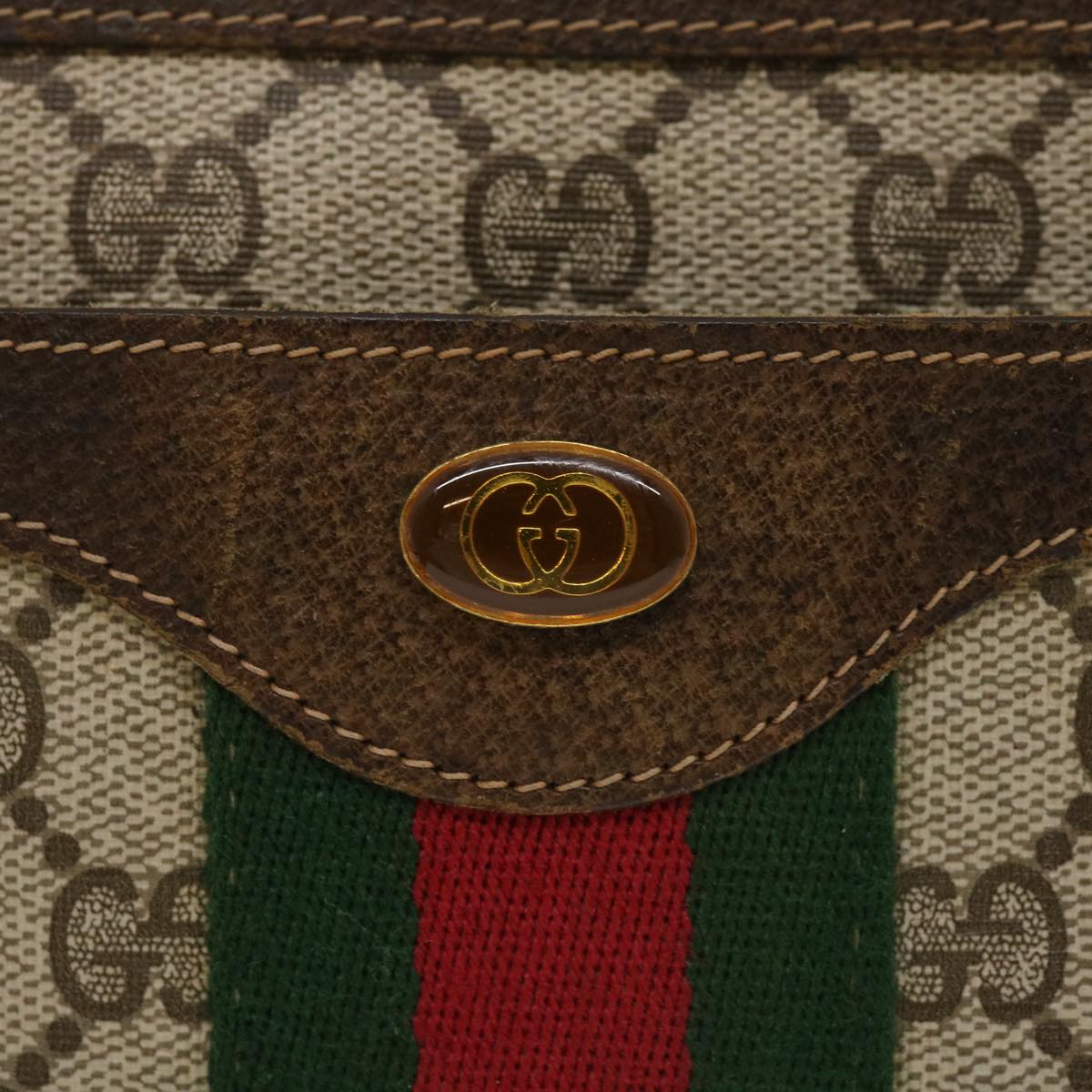 GUCCI Web Sherry Line GG Canvas Shoulder Bag Beige Red Green bs1024