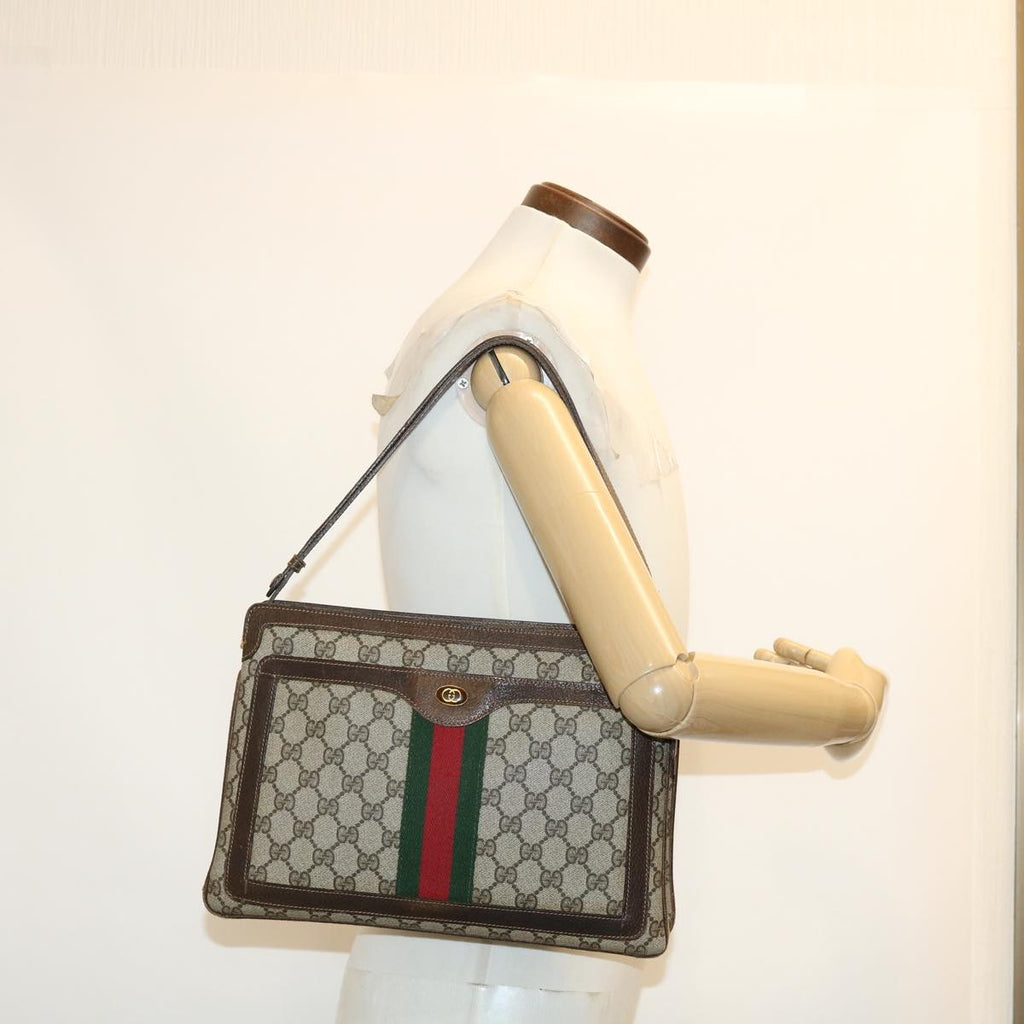 GUCCI Web Sherry Line GG Canvas Shoulder Bag Beige Red Green bs1024
