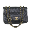 CHANEL Matelasse Chain Shoulder Bag Lamb Skin Black White CC bs10325