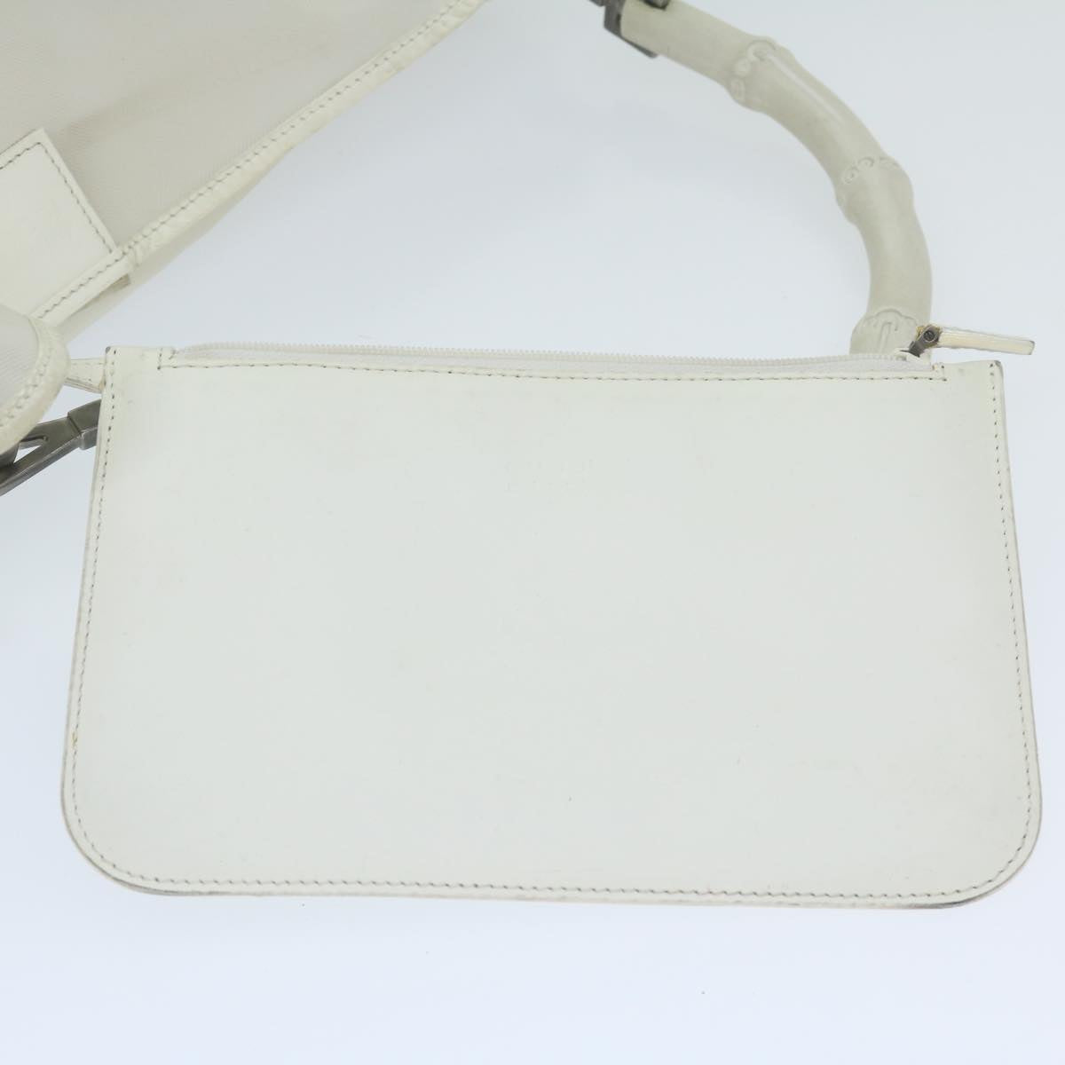 GUCCI Mesh Bamboo Shoulder Bag Leather White 001 5577 3444 bs10346