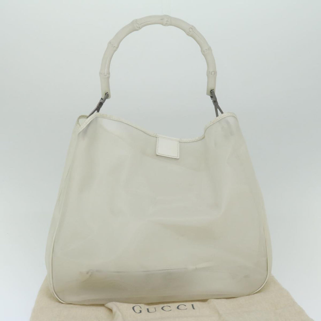 GUCCI Mesh Bamboo Shoulder Bag Leather White 001 5577 3444 bs10346