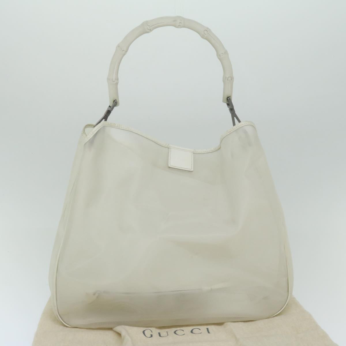 GUCCI Mesh Bamboo Shoulder Bag Leather White 001 5577 3444 bs10346
