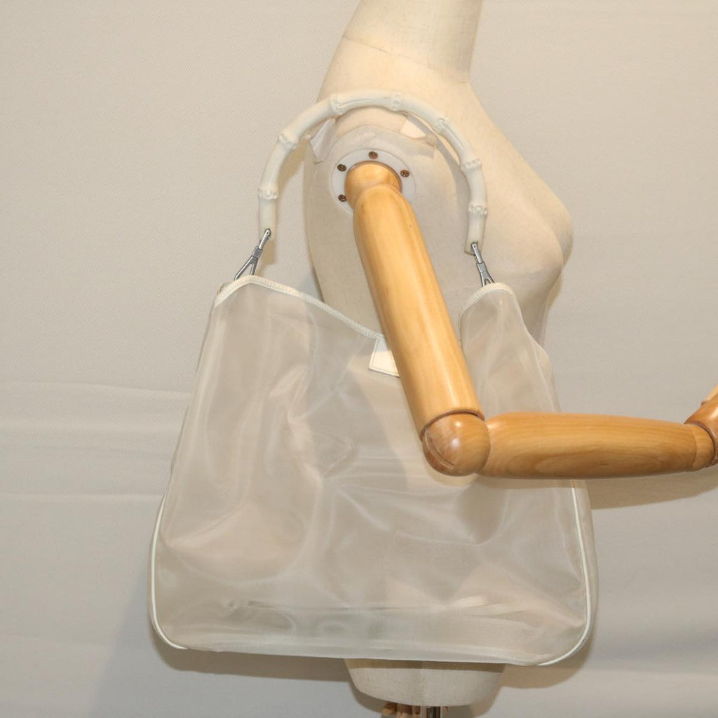GUCCI Mesh Bamboo Shoulder Bag Leather White 001 5577 3444 bs10346