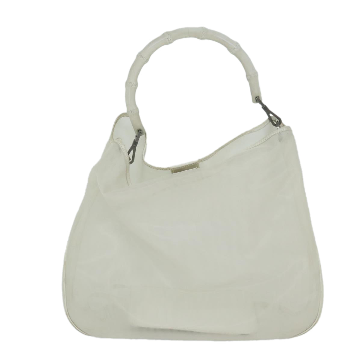GUCCI Mesh Bamboo Shoulder Bag Leather White 001 5577 3444 bs10346