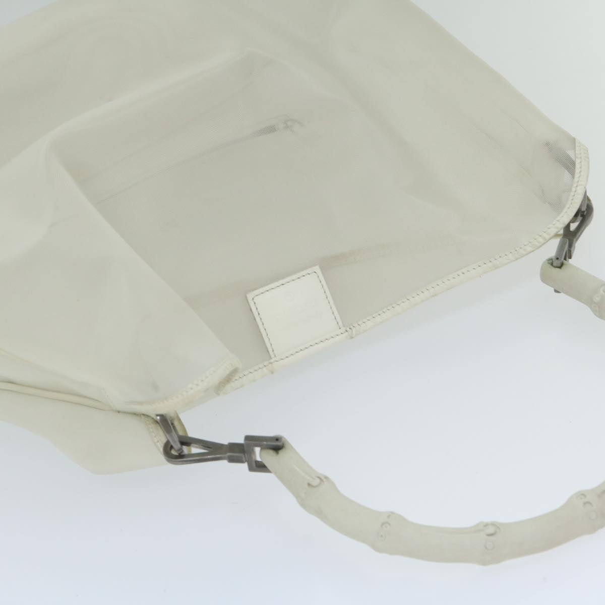 GUCCI Mesh Bamboo Shoulder Bag Leather White 001 5577 3444 bs10346