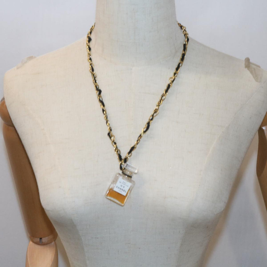 CHANEL Perfume N°5 Chain Necklace Clear Gold Tone CC bs10372