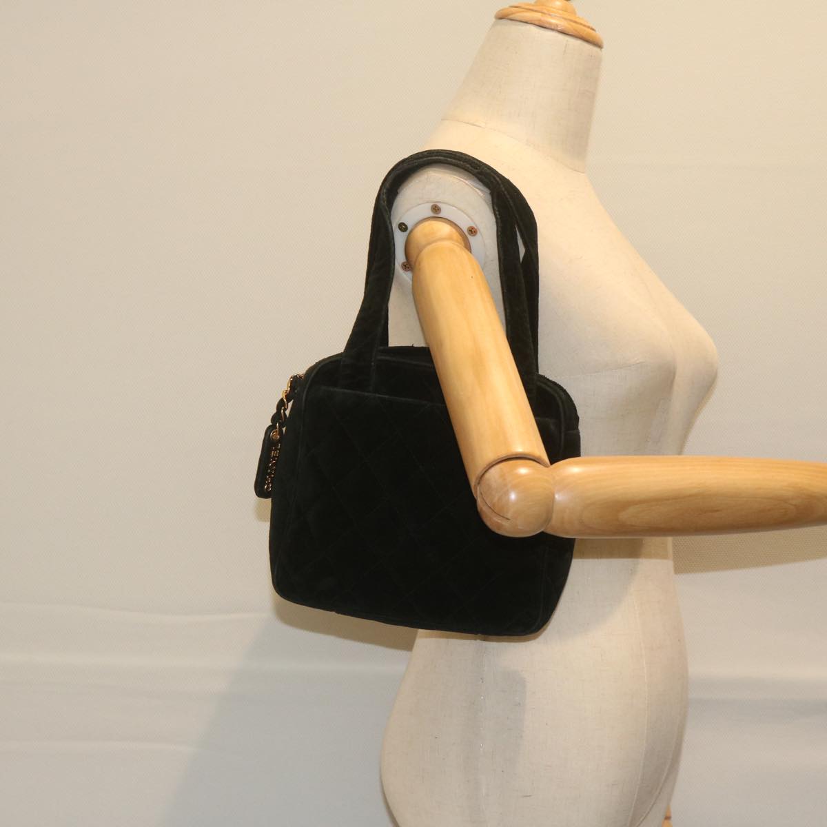 CHANEL Hand Bag Velor Black CC bs10697