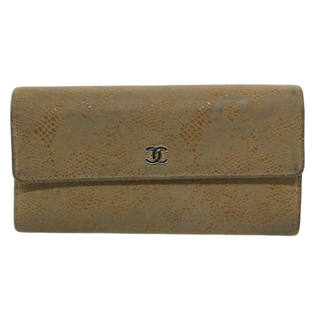CHANEL Long Wallet Suede Beige CC bs10744