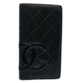 CHANEL Cambon Line Long Wallet Leather Black CC bs10747