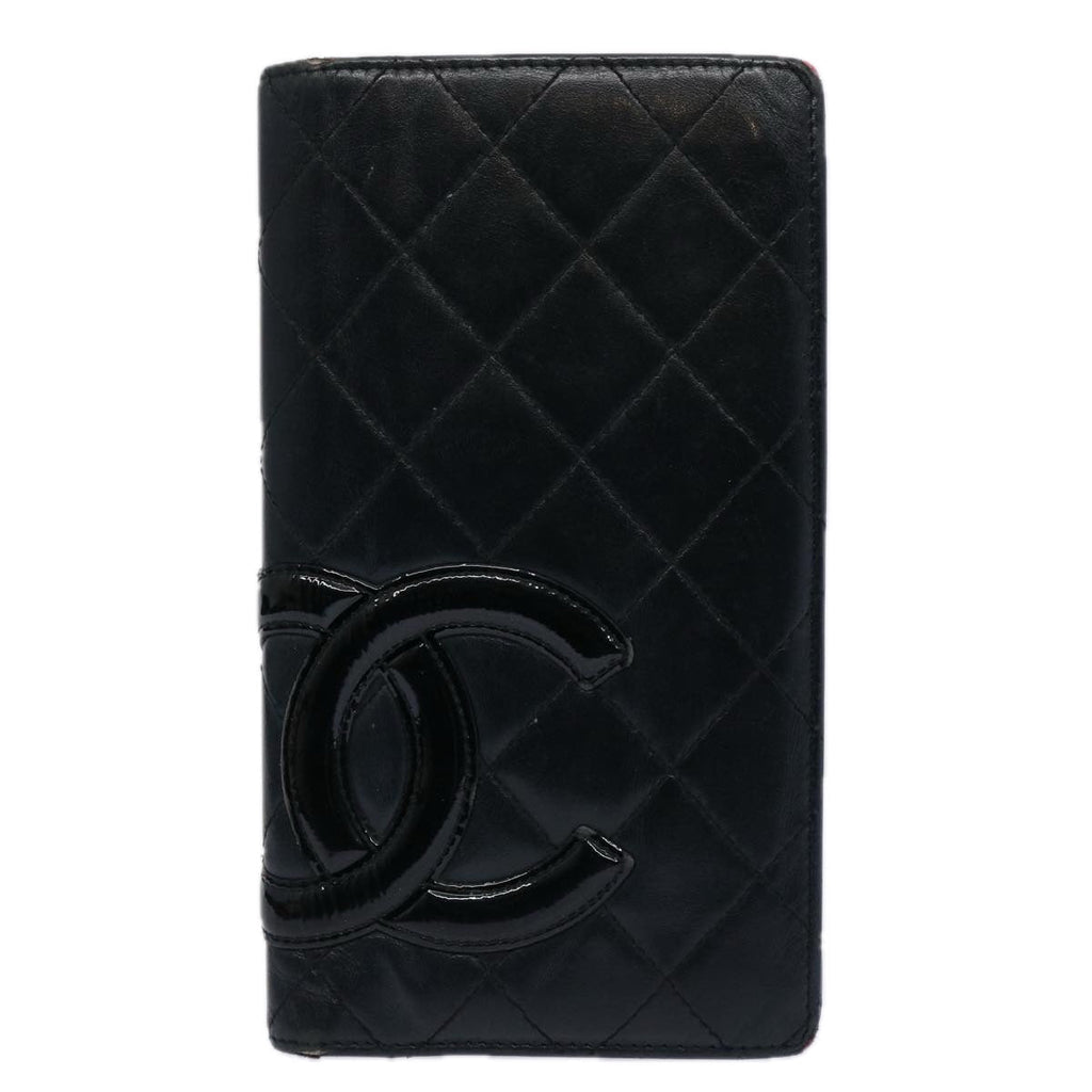 CHANEL Cambon Line Long Wallet Leather Black CC bs10747