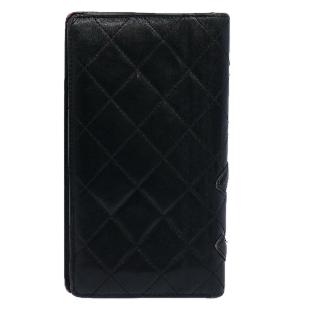 CHANEL Cambon Line Long Wallet Leather Black CC bs10747