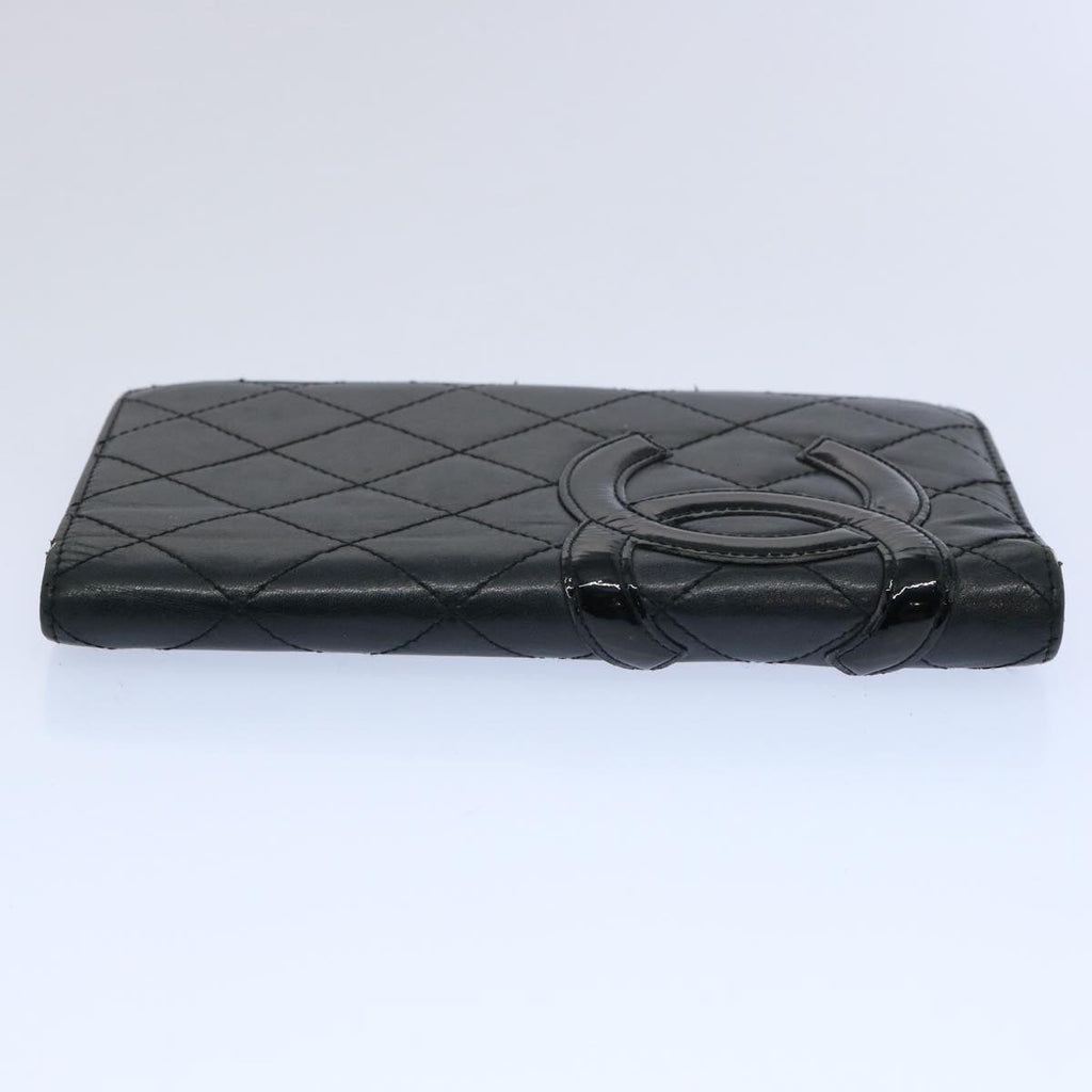 CHANEL Cambon Line Long Wallet Leather Black CC bs10747