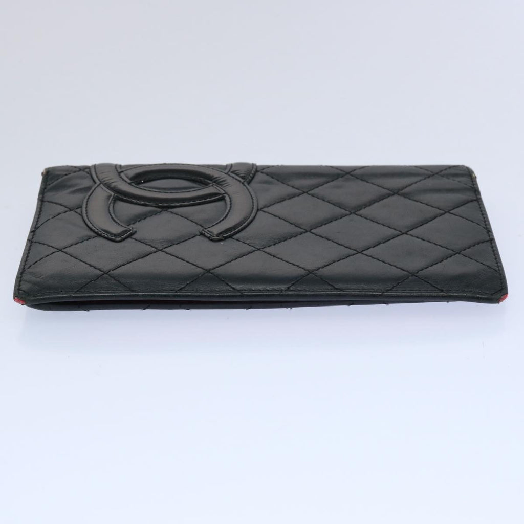 CHANEL Cambon Line Long Wallet Leather Black CC bs10747