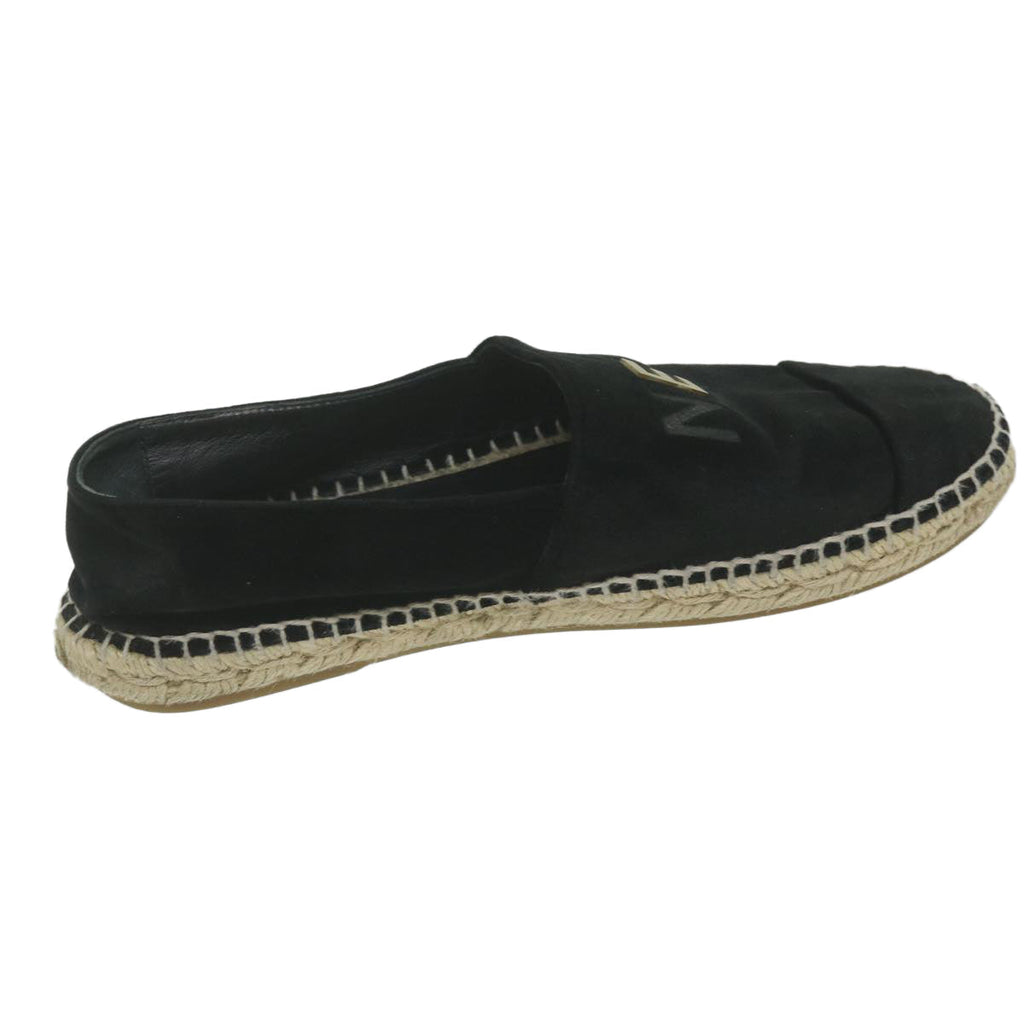 CHANEL Pumps Shoes Velor 38 Black CC bs10973