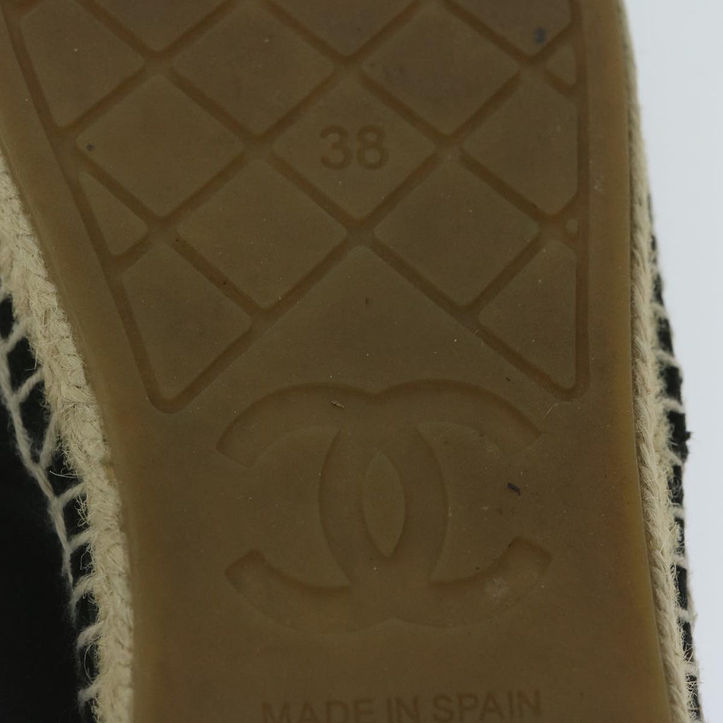 CHANEL Pumps Shoes Velor 38 Black CC bs10973