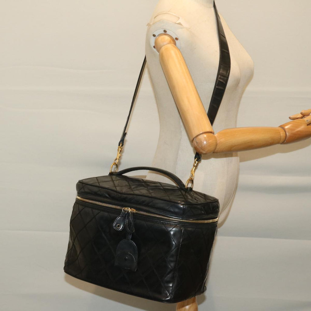 CHANEL Vanity Cosmetic Pouch Patent leather 2way Black CC bs11283