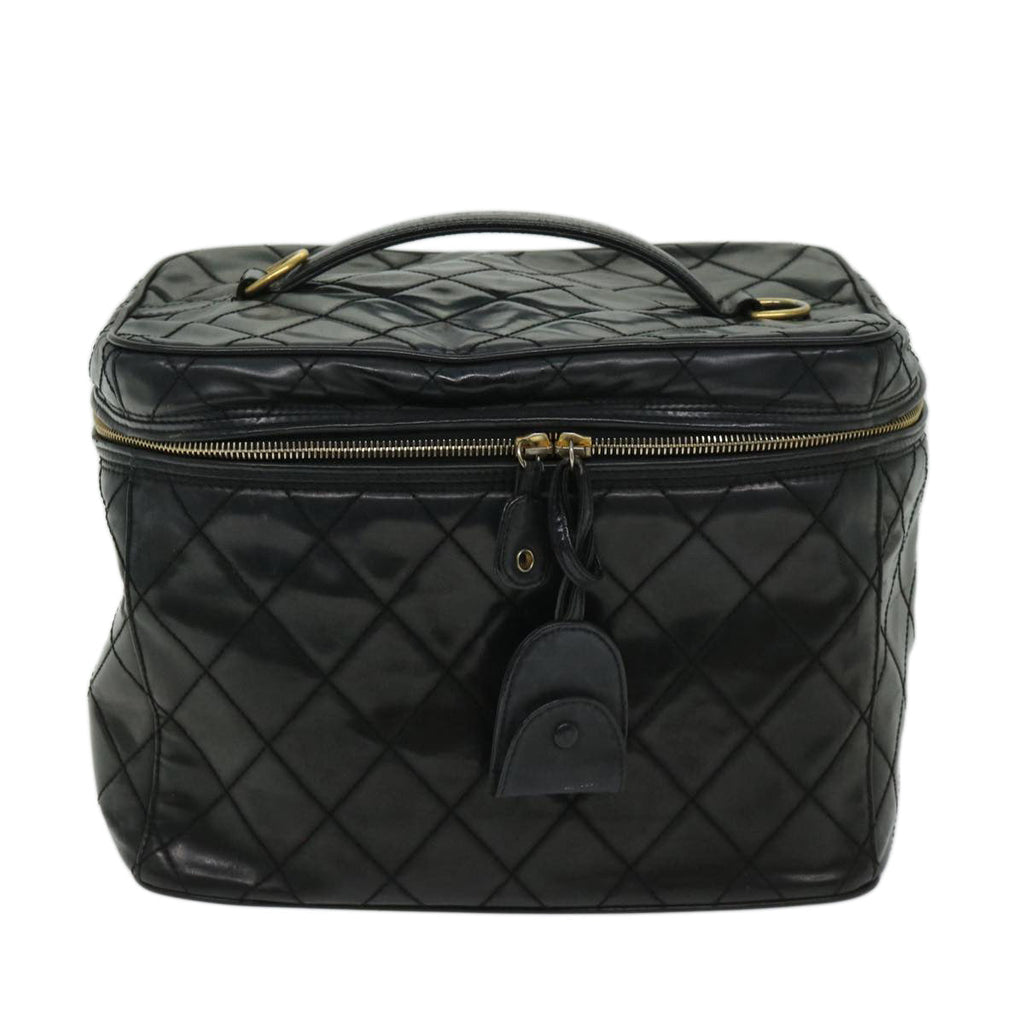CHANEL Vanity Cosmetic Pouch Patent leather 2way Black CC bs11283