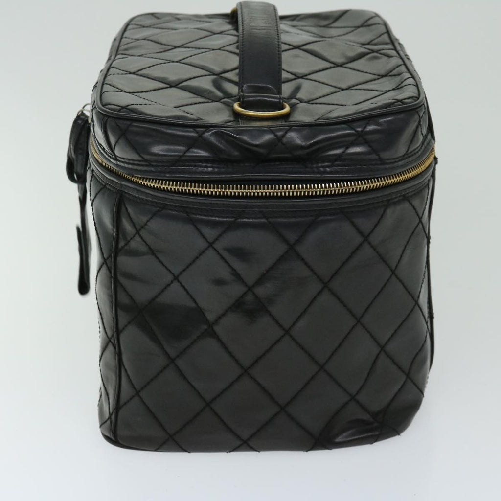 CHANEL Vanity Cosmetic Pouch Patent leather 2way Black CC bs11283