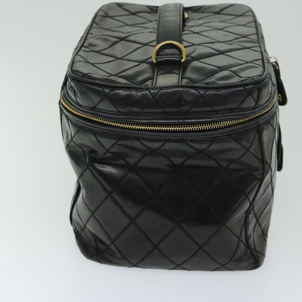 CHANEL Vanity Cosmetic Pouch Patent leather 2way Black CC bs11283