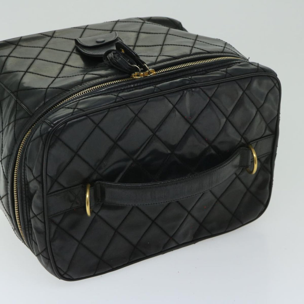 CHANEL Vanity Cosmetic Pouch Patent leather 2way Black CC bs11283