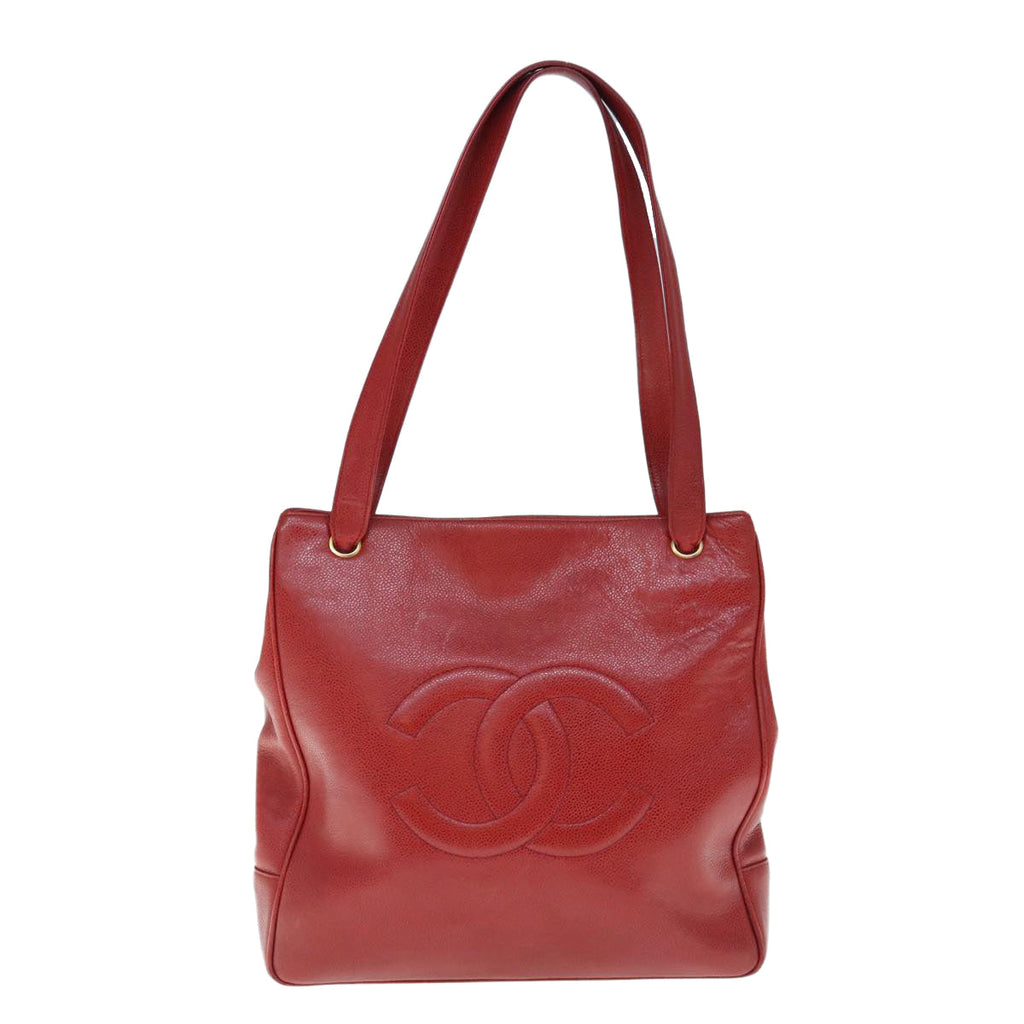 CHANEL Shoulder Bag Caviar Skin Red CC bs11402