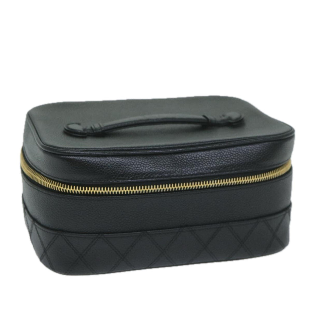 CHANEL Vanity Cosmetic Pouch Caviar Skin Black CC bs11563